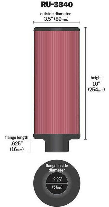 K&N Universal Clamp On Filter Fits 2.25 in (57 mm) (KNRU-3840)