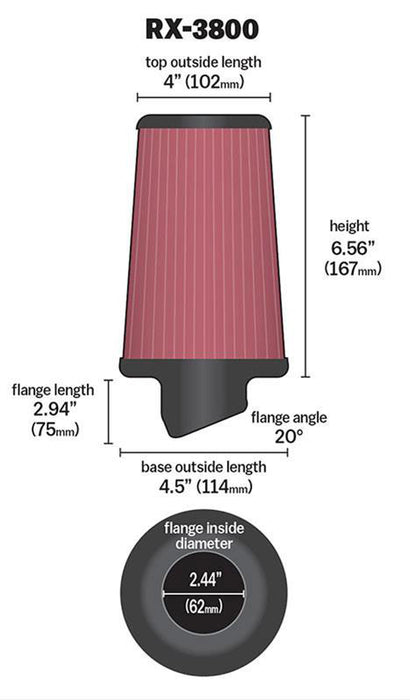 K&N X-Stream Universal Clamp On Filter Fits 2.438 in (62 mm) (KNRX-3800)